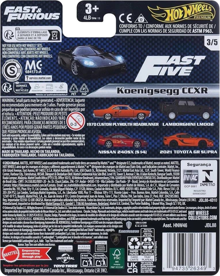 Hot Wheels Fast & Furious Mix 3 #3 Koenigsegg CCXR 2025 gris oscuro JBL88-7B Foto 2 de 4