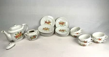 Vintage Miniature Child's Floral Porcelain Teapot Set 19 Pieces Made in Japan
