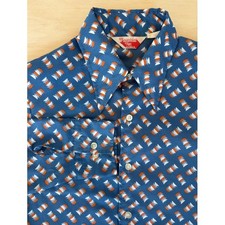 Vintage 70s Levi's Panatela Print Disco Shirt Blue Orange Polyester Men's - M