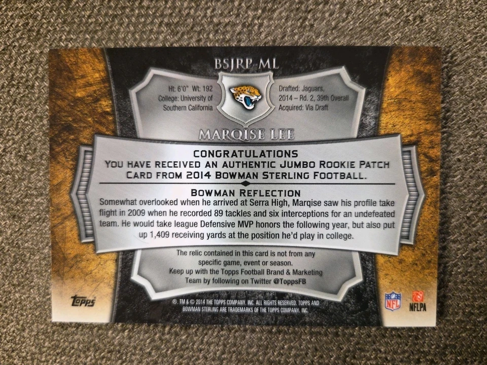 Parche Jumbo Rookie 2014 Bowman Sterling Marqise Lee Pulsar Refractor 16/25 Foto 2 de 2