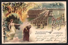 Lithographie Hamburg-Neustadt, Neujahrsnacht auf dem Jungfernstieg 1902 