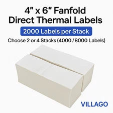 4x6 Fanfold Direct Thermal Shipping Labels 2000/Stack Zebra | 2 or 4 Stacks