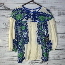 New ANNA SUI For Anthropologie Silk Blouse Top Abstract Pattern Women’s Size 6