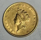 AU 1855 Indian Head Type 2 Gold Dollar (all original!) U.S. $1 Coin Small Head