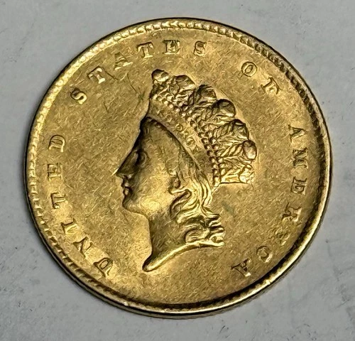 AU 1855 Indian Head Type 2 Gold Dollar (all original!) U.S. $1 Coin Small Head