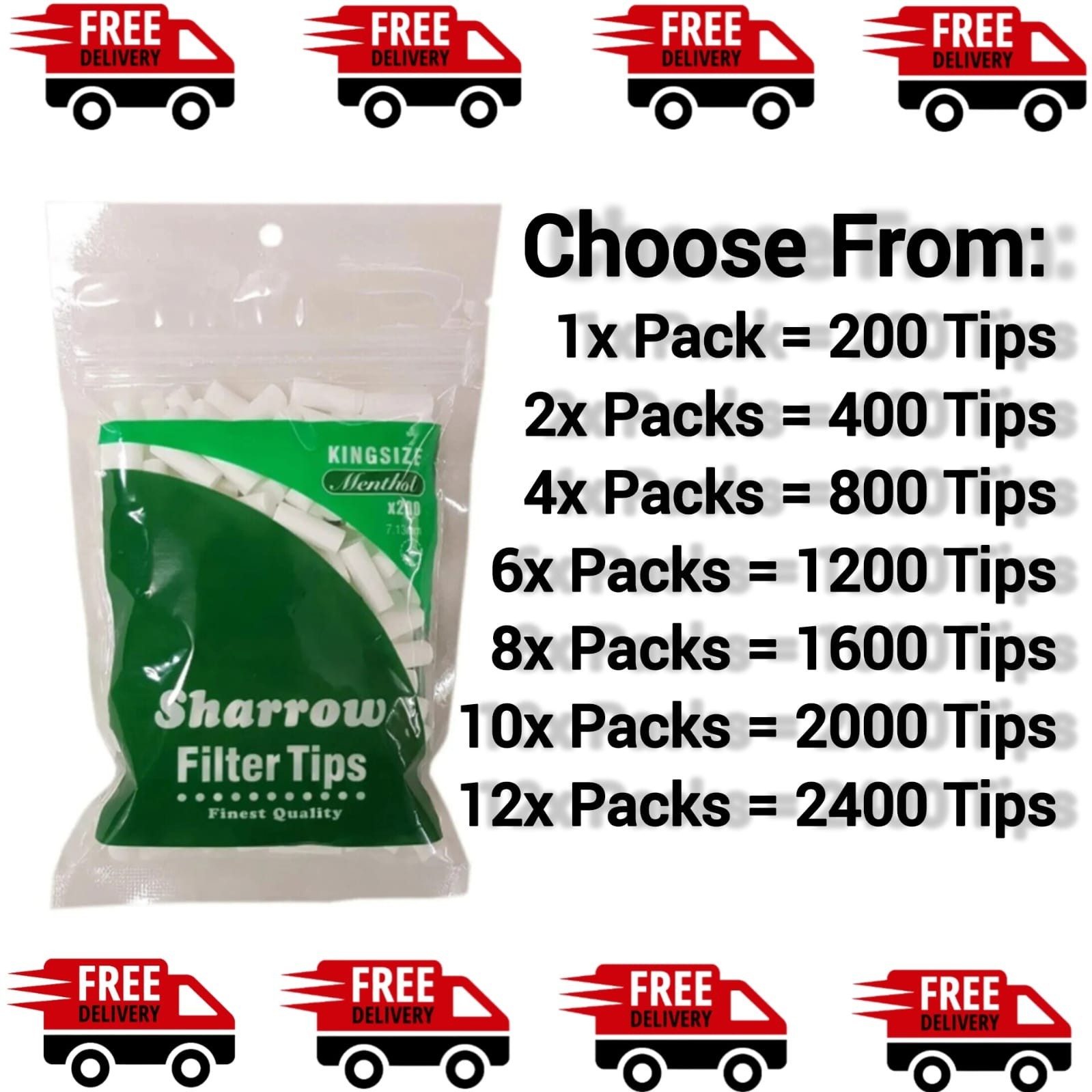 Sharrow King Size Menthol Filter Tips Smoking Cigarette (200 Tips Per Pack) UK