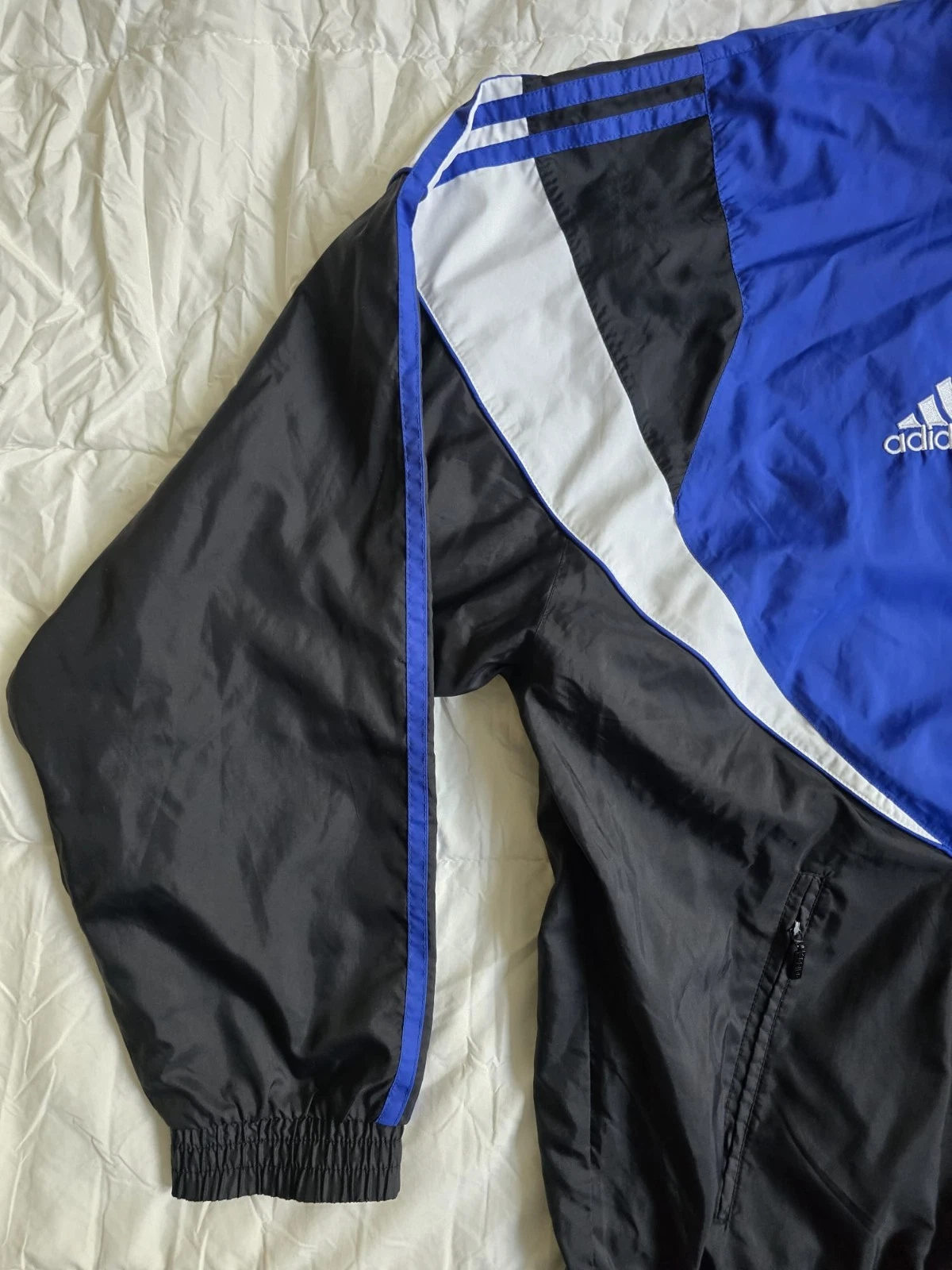 Vintage Adidas 1999 Track Jacket Windbreaker Blue Black White Size L 90s image 8