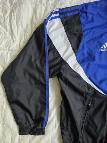Vintage Adidas 1999 Track Jacket Windbreaker Blue Black White Size L 90s image 8
