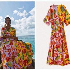 New FARM RIO Beaks and Bananas Maxi Wrap Dress Size L