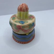 Vintage Birthday Cake Hinged Porcelain Trinket Box by Midwest of Cannon Falls