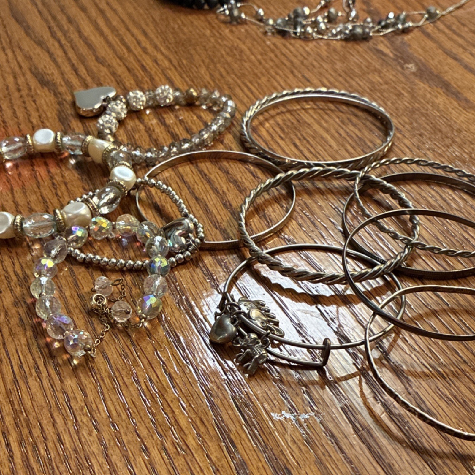 Silver Stackable Bangle Beaded Chain Charm Bracel… - image 2