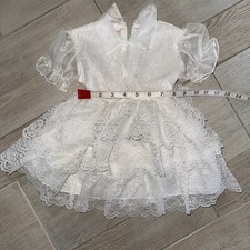 Girls Vintage White Short Sleeve Layered Ruffles Party Dress Sz 2 T