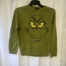 Dr. Seuss Grinch Green Pullover Sweater Unisex Kids Long Sleeve Crew Neck
