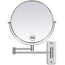 Large Size 9-in Wall Mounted Magnifying Makeup Mirror 1X/10X Magnification,Ex...