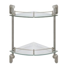 MODONA Double Corner Glass Shelf Satin Nickel 2-Shelf with Rails for Bathroom
