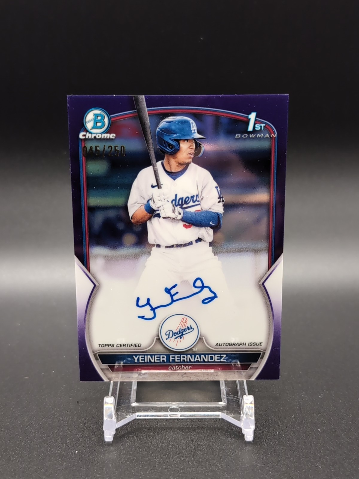 Yeiner Fernandez 2023 Bowman Chrome Purple Refractor Auto Card /250 #CPA-YF SH2