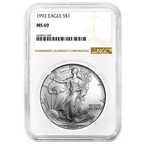 1992 $1 1-oz American Silver Eagle NGC MS69 Brown Label