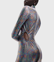 Desigual Damen Kleid Mehrfarbig Metallic-Optik Kurzarm Gr. L 22WWVK62