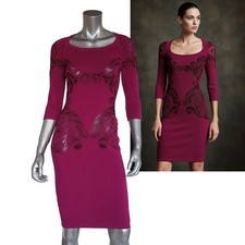 VERSACE COLLECTION DRESS MAGENTA SHEATH THREE QUARTER SLEEVES BODYCON IT 40 US 4