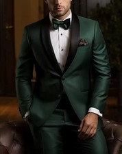 2 Piece Green Men Shawl Lapel Blazer Groom Tuxedo Party Prom Wedding Suit Custom