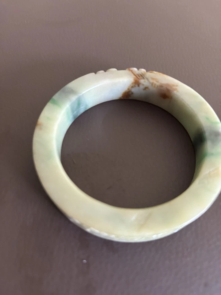 Certified  Natural Grade A Jadeite Jade Bangle Green And Yellow And Red  55mm - Image 3 of 4