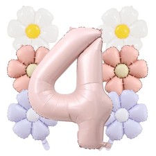 Happy Number balloon Flower Balloon Set Party Decoration Number 4