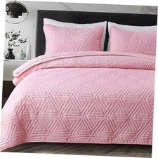 Soft Geometric Queen Quilt Set for All Seasons Queen 96"x90" Pink