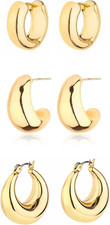 Gold Chunky Hoop Earrings Set for Women, 14K Gold Plated Twisted Huggie Hoop Ear