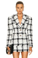 VERSACE Womens White Button Closure Padded Shoulders Plaid Blazer Jacket 42