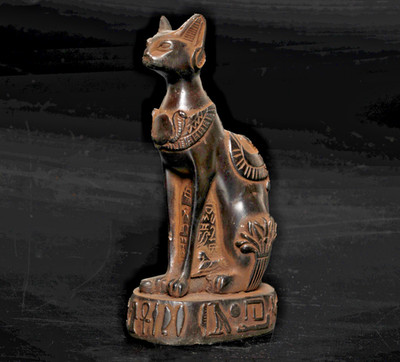 Altägyptische antike Bastet Katze Göttin Bronze Stein Statue Hieroglyphe