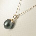 14kt Solid Yellow Gold Flower Bale Genuine Black-Green Tahitian Pearl Pendant