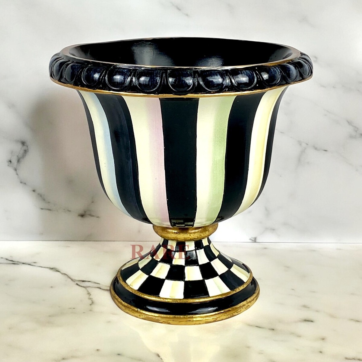 MacKenzie-Childs Courtly Stripe & Check Tabletop Urn 7.25