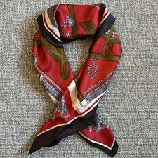 Vintage Silk Scarf Equestrian Saddle Red 28" x 28"