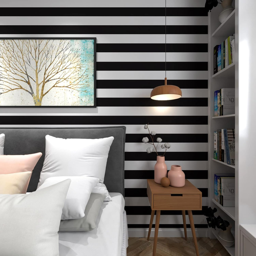 Black and White Wallpaper Peel and Stick Striped Contact Paper for Cabinets Blac - Picture 8 of 12