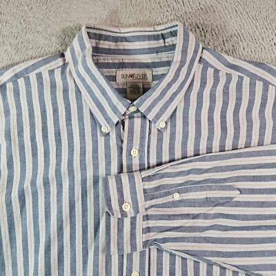 Sun River Shirt Men XL Button Up Long Sleeve Blue Striped Cotton