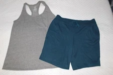 Womens GRAY ACTIVE TANK TOP Racerback TEAL KNIT BERMUDA SHORTS Size S M L XL