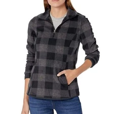 Womens M Classic Jacket Fit Quarter Zip Plaid Polar Fleece Pullover
