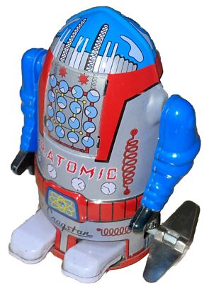 Mr Atomic Cragston Miniature 4 inch Robot, Tin Wind Up Toy, WALKS!   13010