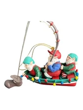 1992 Santa's Best Christmas Tree Ornament Netting The Big One Santa Elf Fishing
