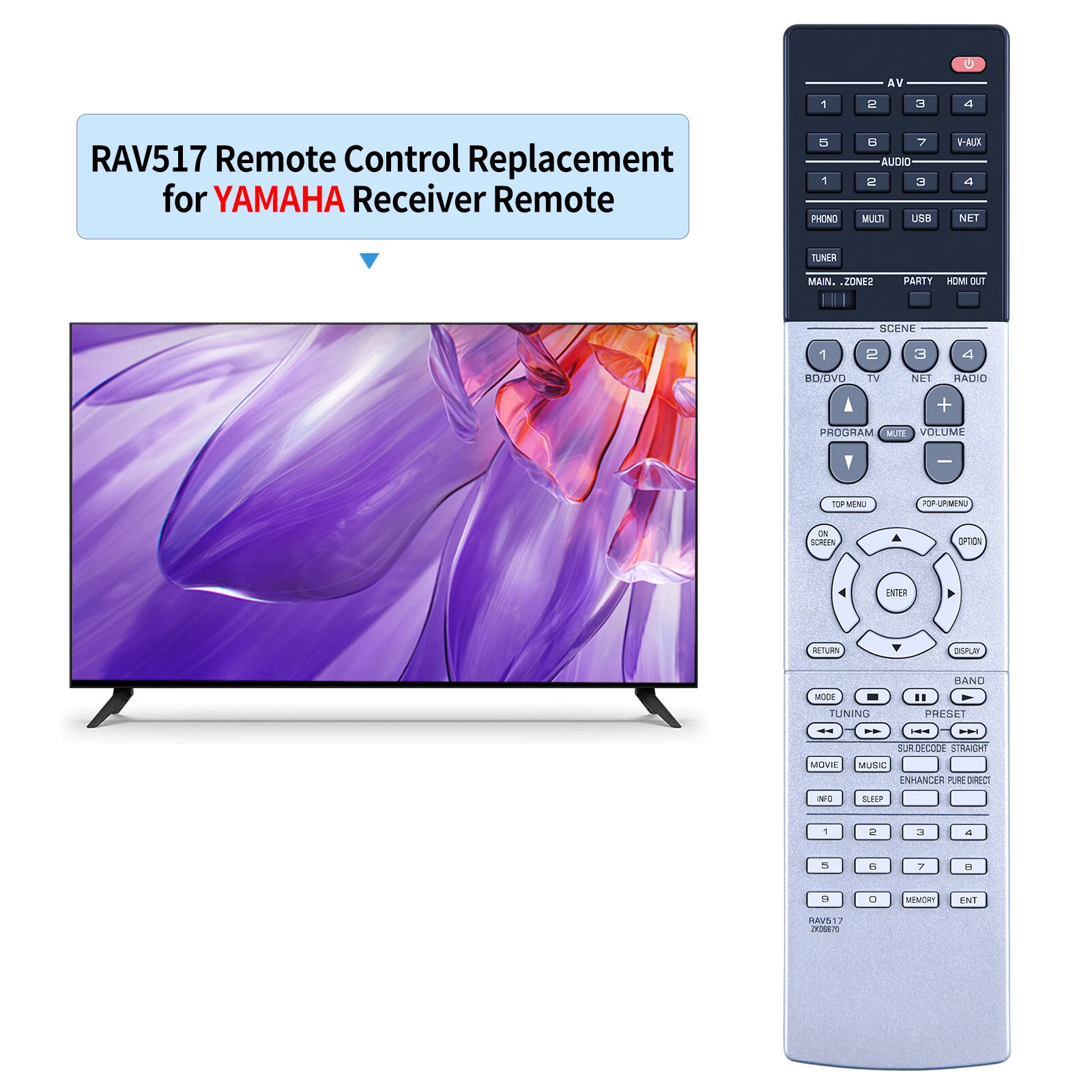 New RAV517 ZK06670 Remote Control For YAMAHA AV Receiver RX-A1040