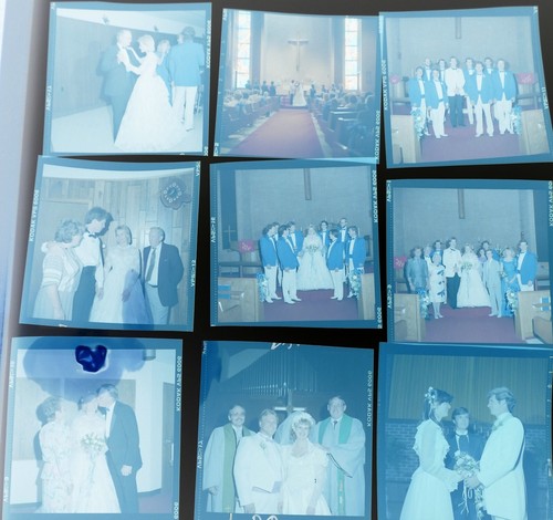 #47 Lot 99 Vtg COLOR Snapshot Photo NEGATIVES Family WEDDING Party Ceremony - Picture 16 of 17