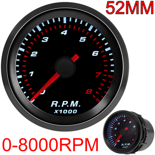 2" 52mm Car Universal RPM Tachometer Gauge Meter 0-8000RPM Black - Picture 1 of 13