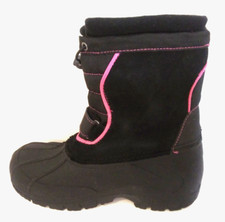 Totes Snow Boots Kids Girls Sz 5 Black Pink Stripe Casual For Winter Waterproof