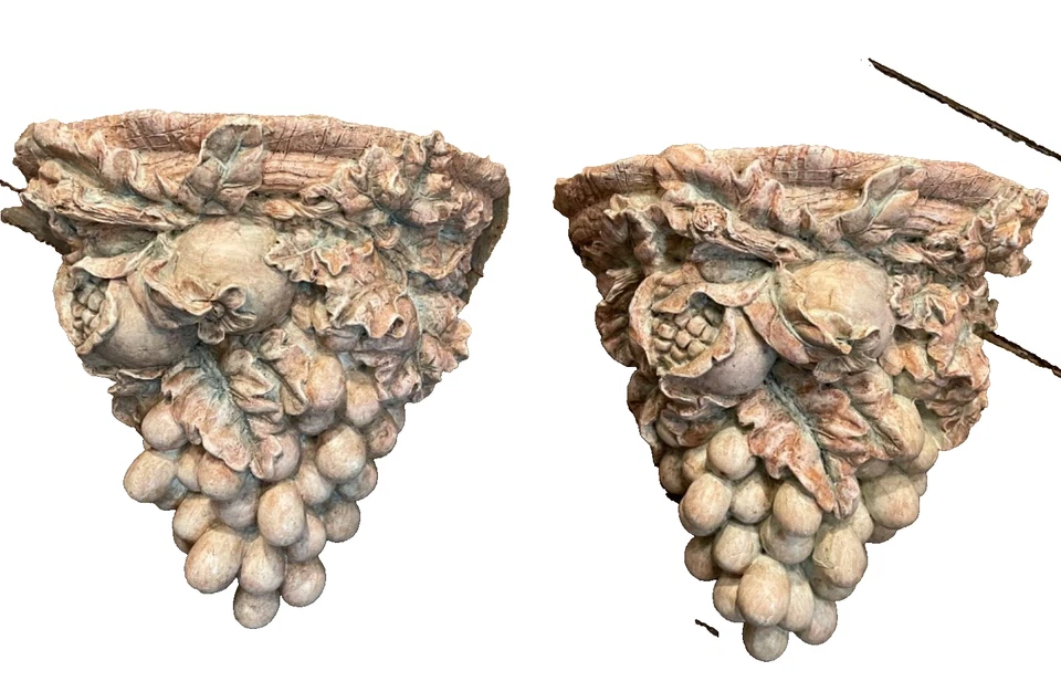 Par de apliques de pared estilo italiano vintage estante mayólica de frutas Foto 3 de 4