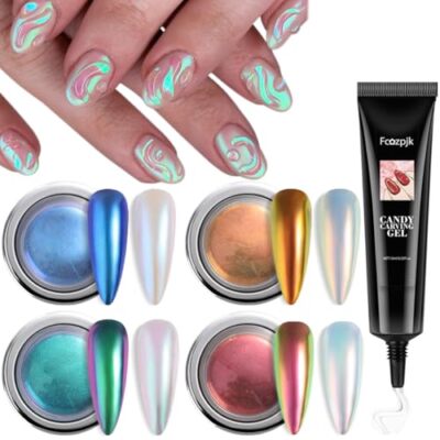Chrome Nail Powder, 4 Colors Mirror Effect Chameleon Chrome Nail Powder With 