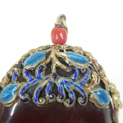 Chinese Enamel & Baltic Amber Pendant Antique - Picture 5 of 10