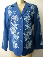 Embroidered Blazer Jacket Victor Costa Blue White Floral Long Sleeve S NWT