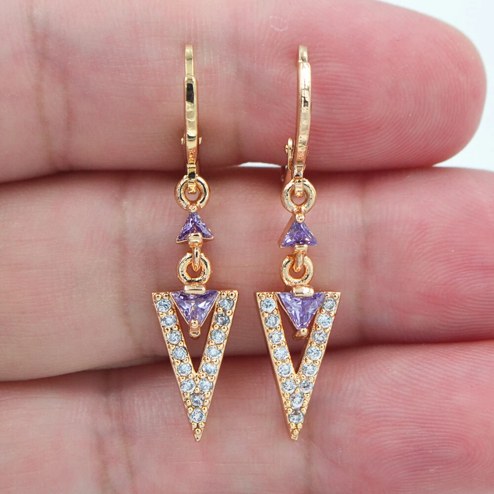 18K Yellow Gold Filled Women Fashion Black Mystic Topaz V Drop Earrings - Image 3 of 4