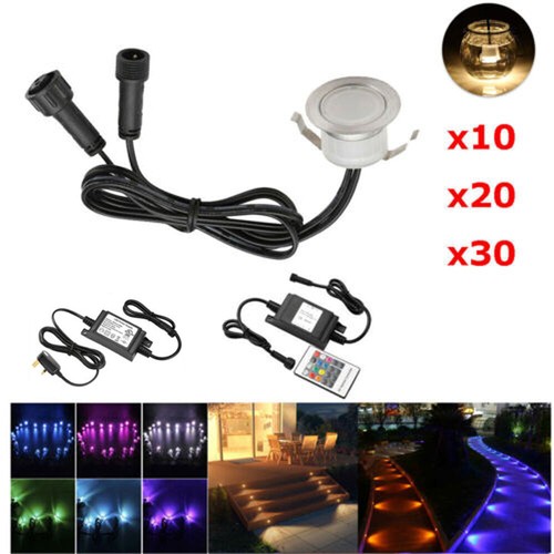 31mm RGB+WW LED Landscape Outdoor Garden Stair Deck Inground Lights With Remote - Bild 1 von 11