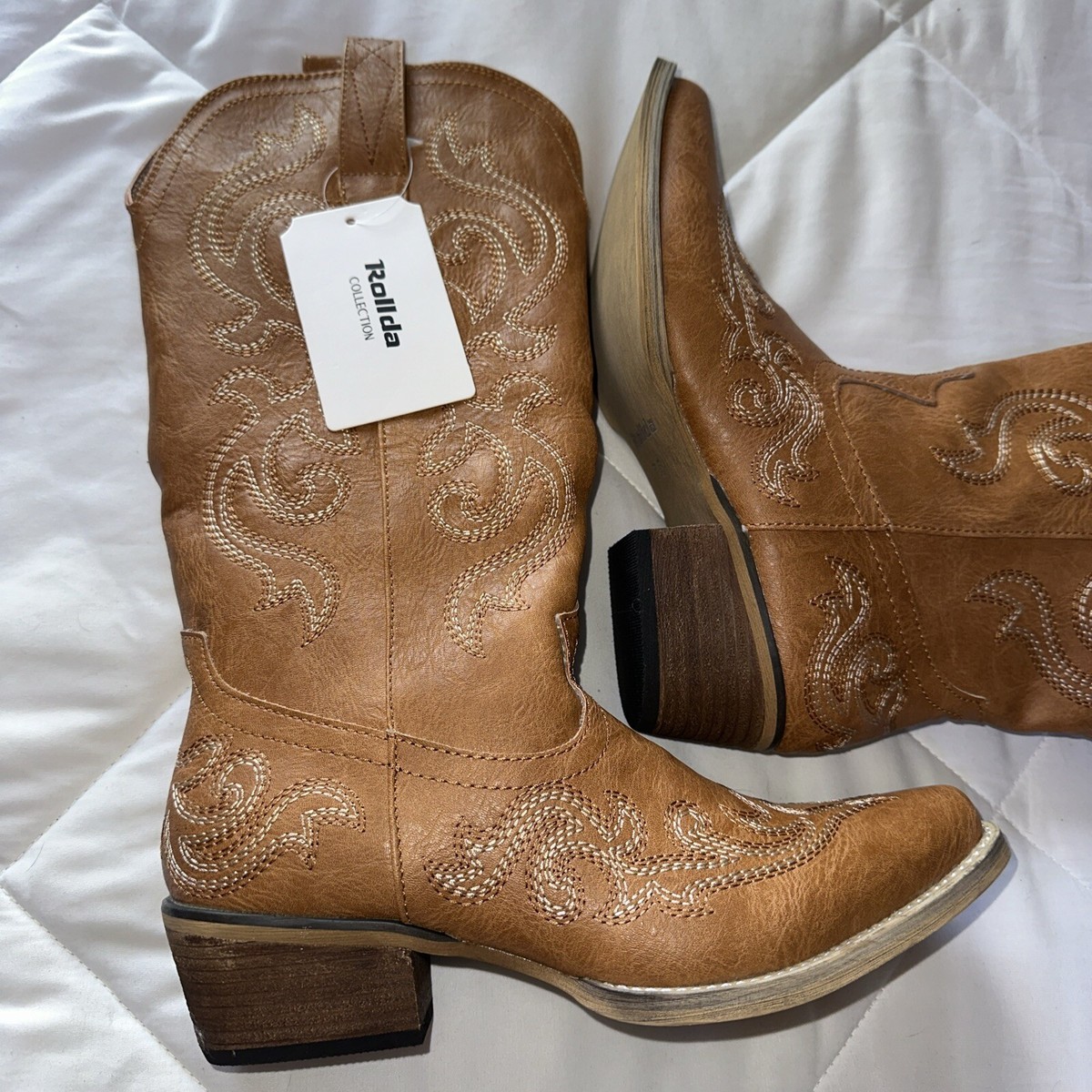 Rollda Womens Brown Embroidered Pointed Toe Cowgirl Western Boots Size